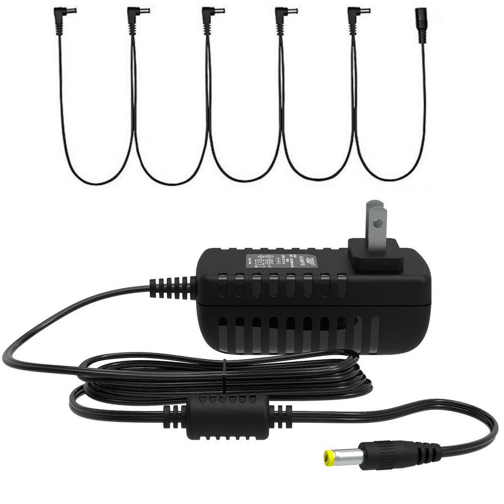 9V AC Adapter & 5 Daisy Chain Cable for 9V DC Tip Negative Guitar Effect Pedals