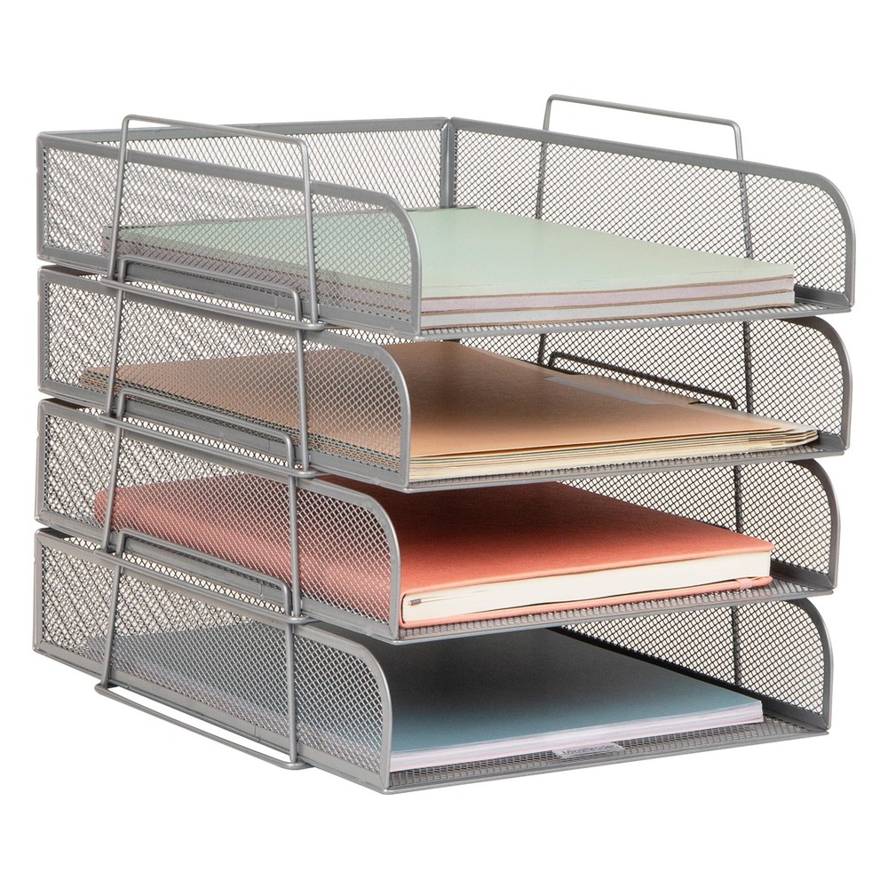 Stackable Tray, Desktop Organizer, File Storage, Office, Metal Mesh, 10.5" L ...