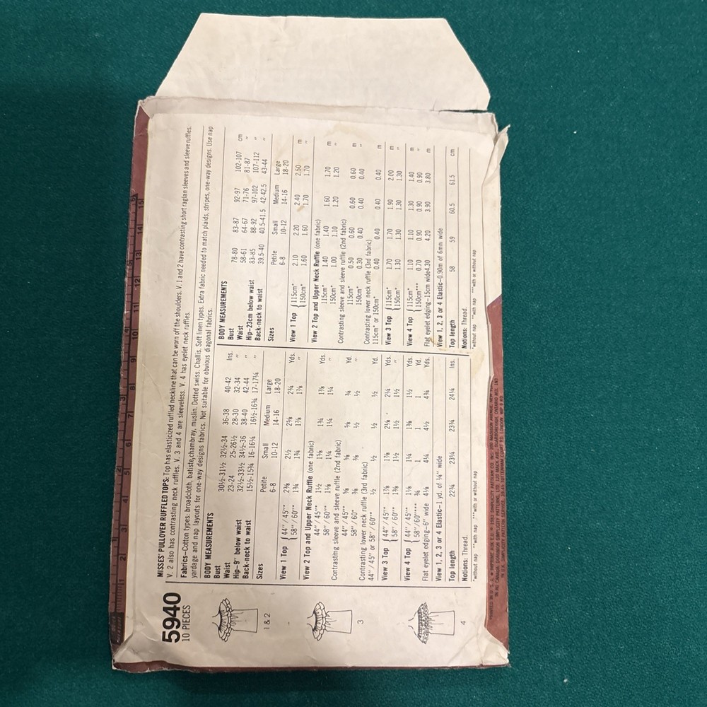 Simplicity Pattern Ruffle Top 5940 CUT PATTERN Size 10-12