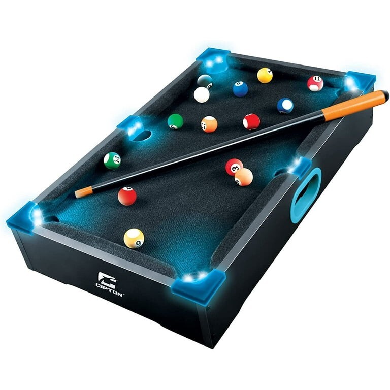 Cipton LED Light Up Mini Billiards Set - Compact Indoor/Outdoor Pool Table with