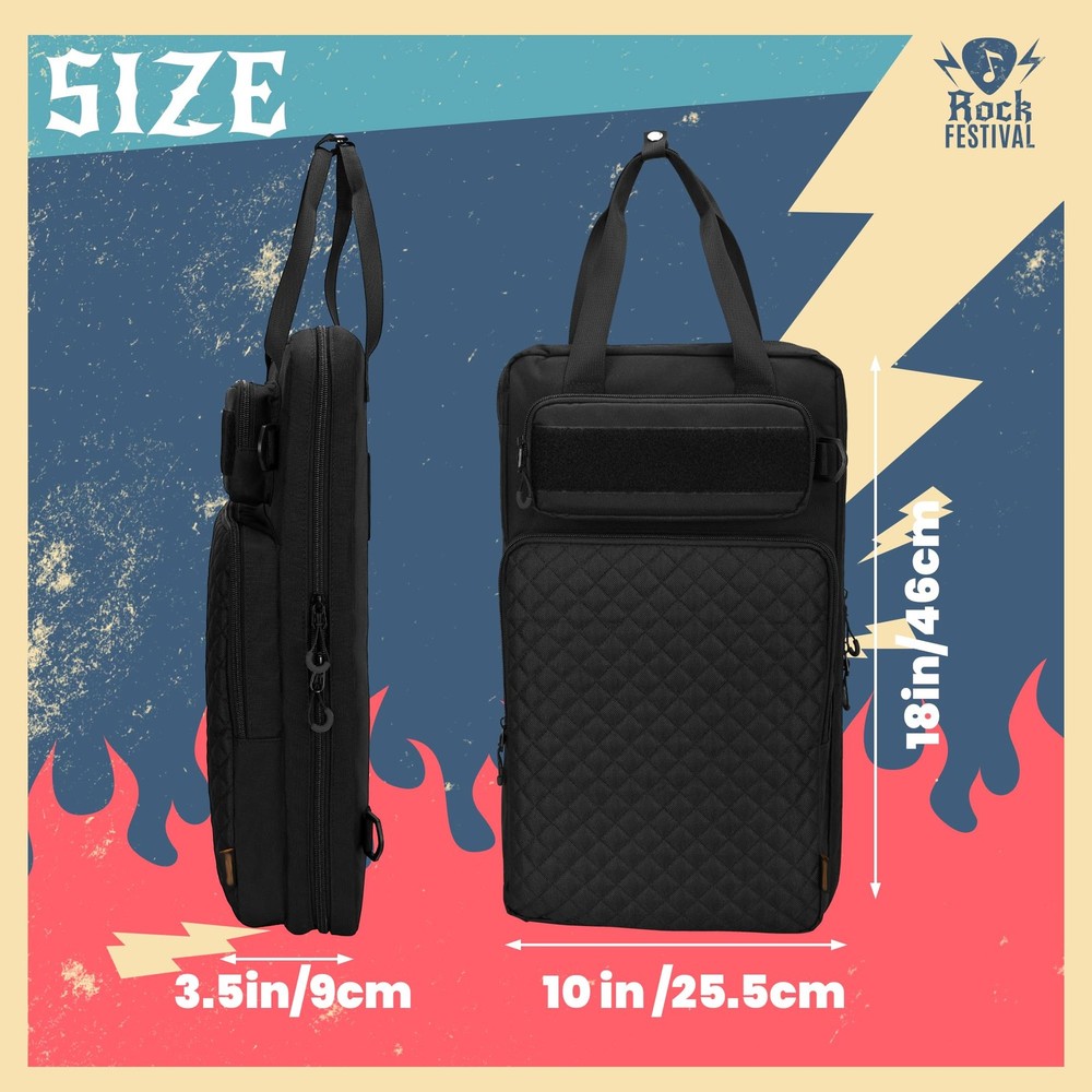 Drum Stick Bag with Hanging Hooks, Drum Mallet Storage with Adjustable Should...