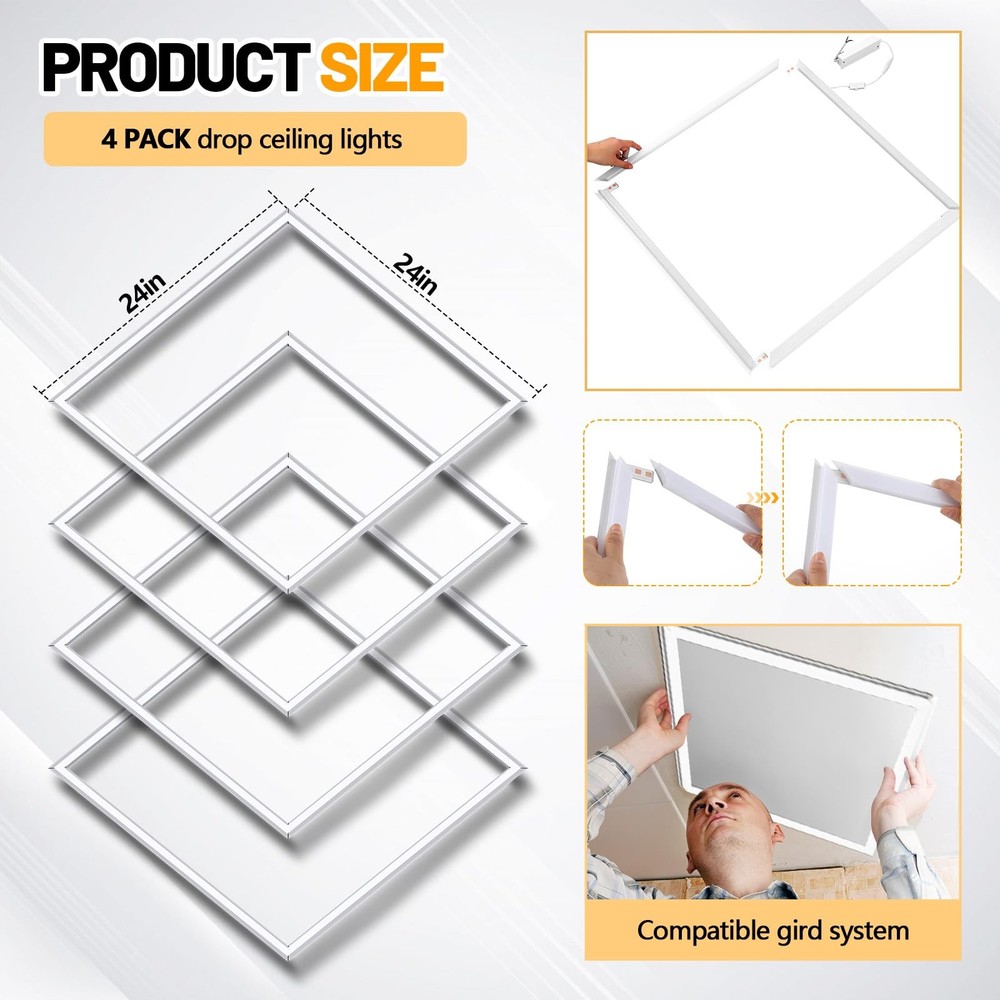 4 Pcs 2x2 ft Edge-lit Frame LED Flat Panel Lights Grid Drop Ceiling Lights wi...