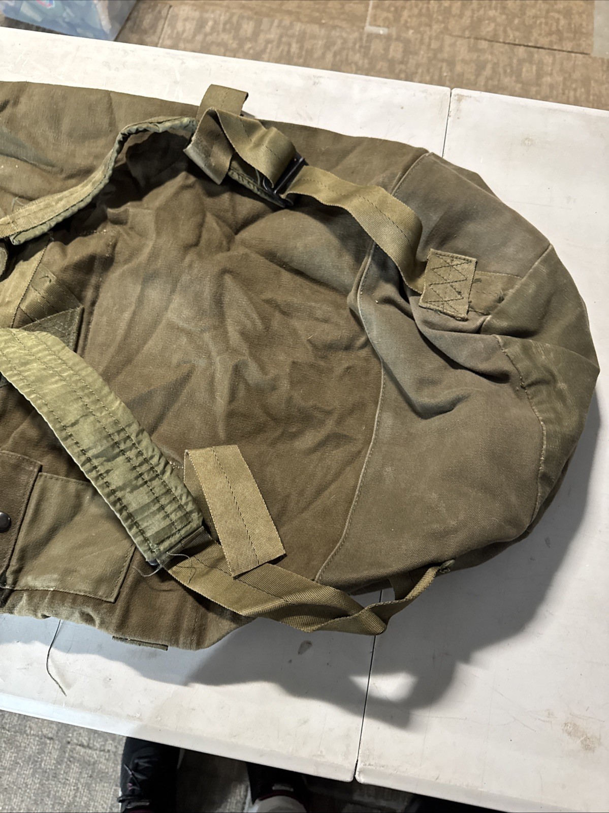 Vintage Military Canvas Duffle Bag US Army Green Carryall Sack Backpack