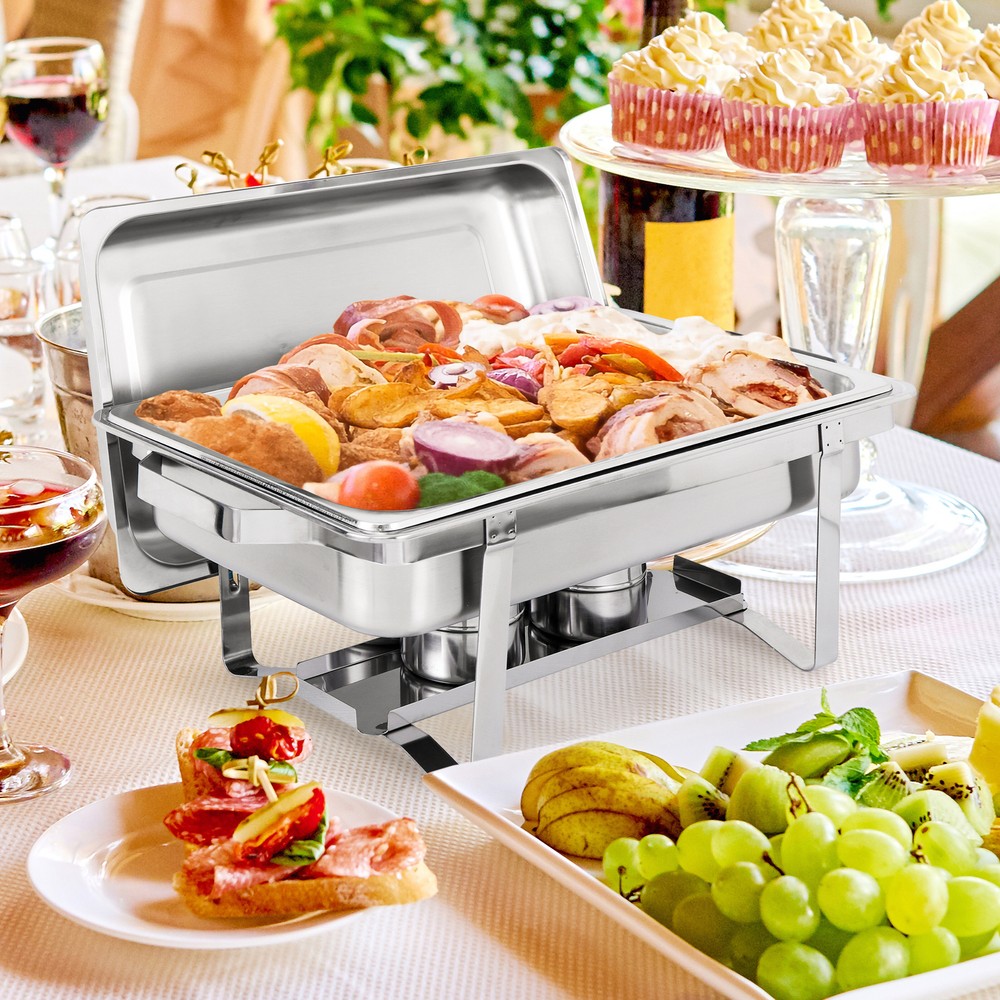8Pack Stainless Steel Rectangular Chafing Dish Full Size Buffet Catering 8 Quart