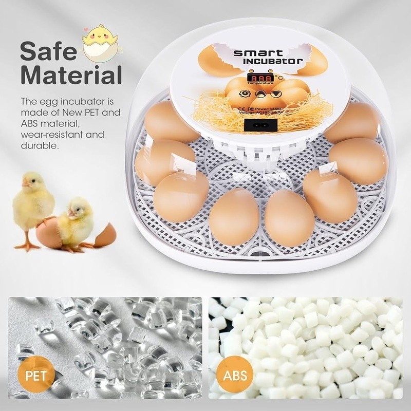12 Eggs Incubator Automatic Egg Turner LED Display Humidity Control Egg Candle
