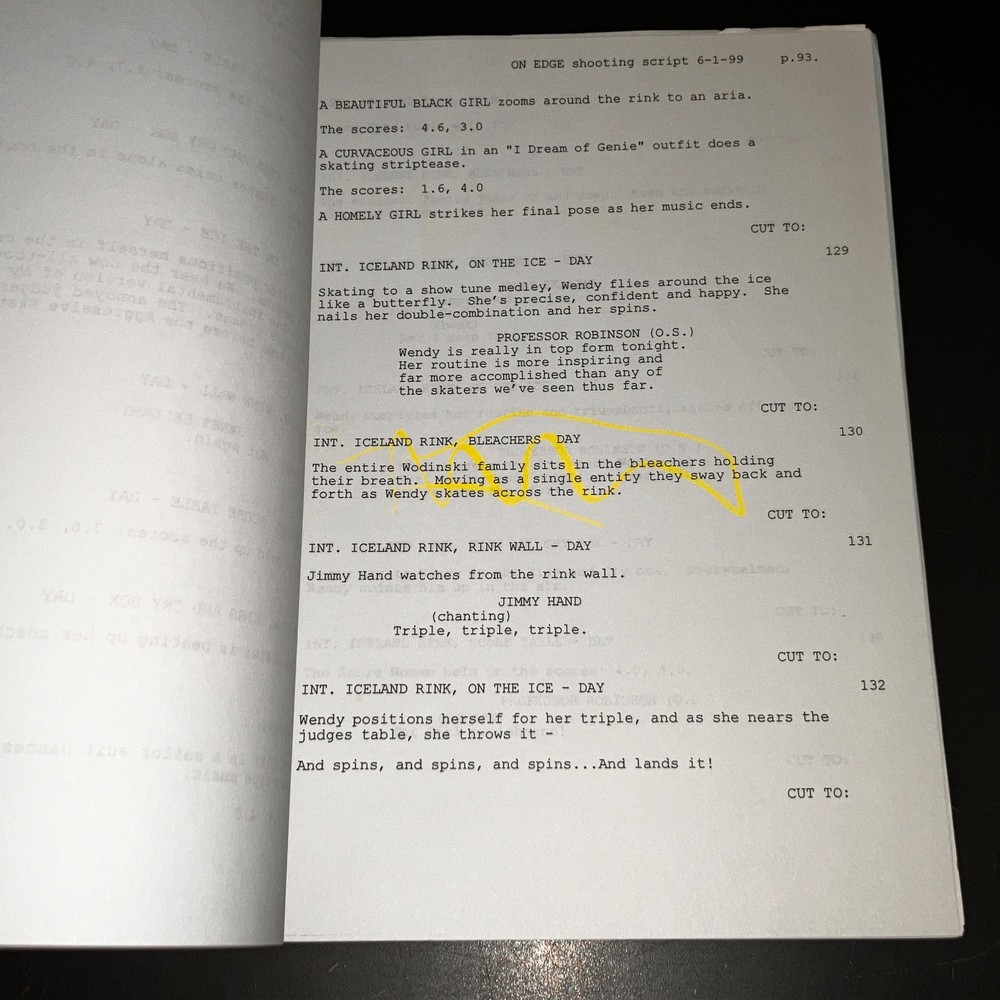 ON EDGE (6/1/99) Plus-Size Skating Comedy - Blue Revised Shooting Script + COA