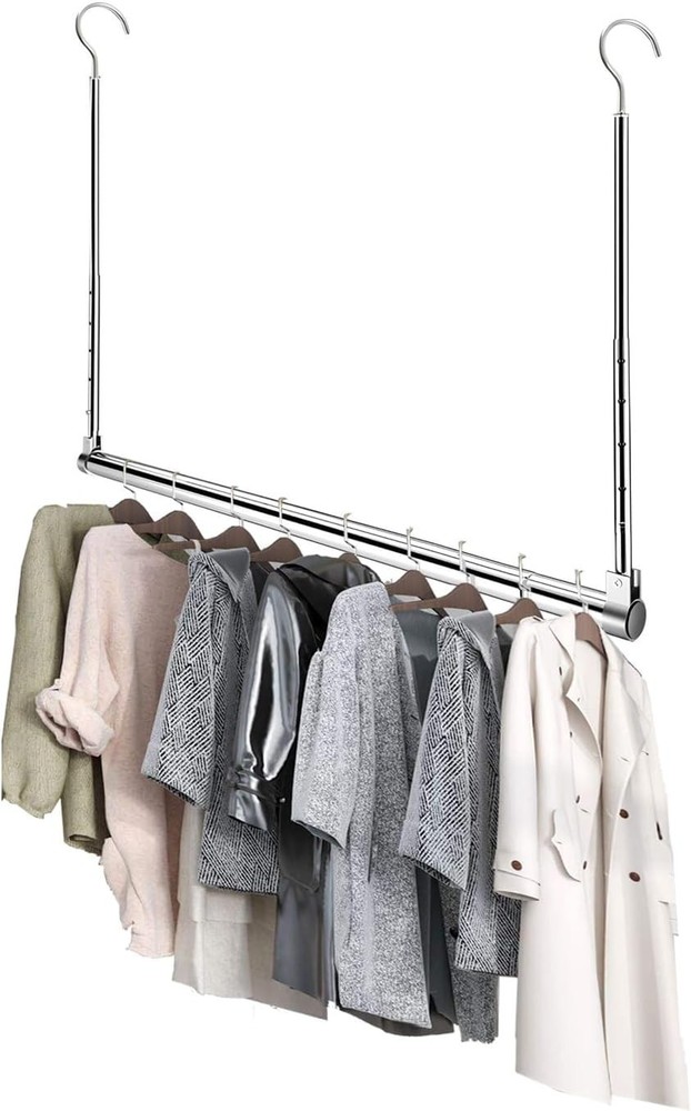 Sturdy Adjustable Hanging Rod - Multi-Functional Chrome Organizer for Any Space
