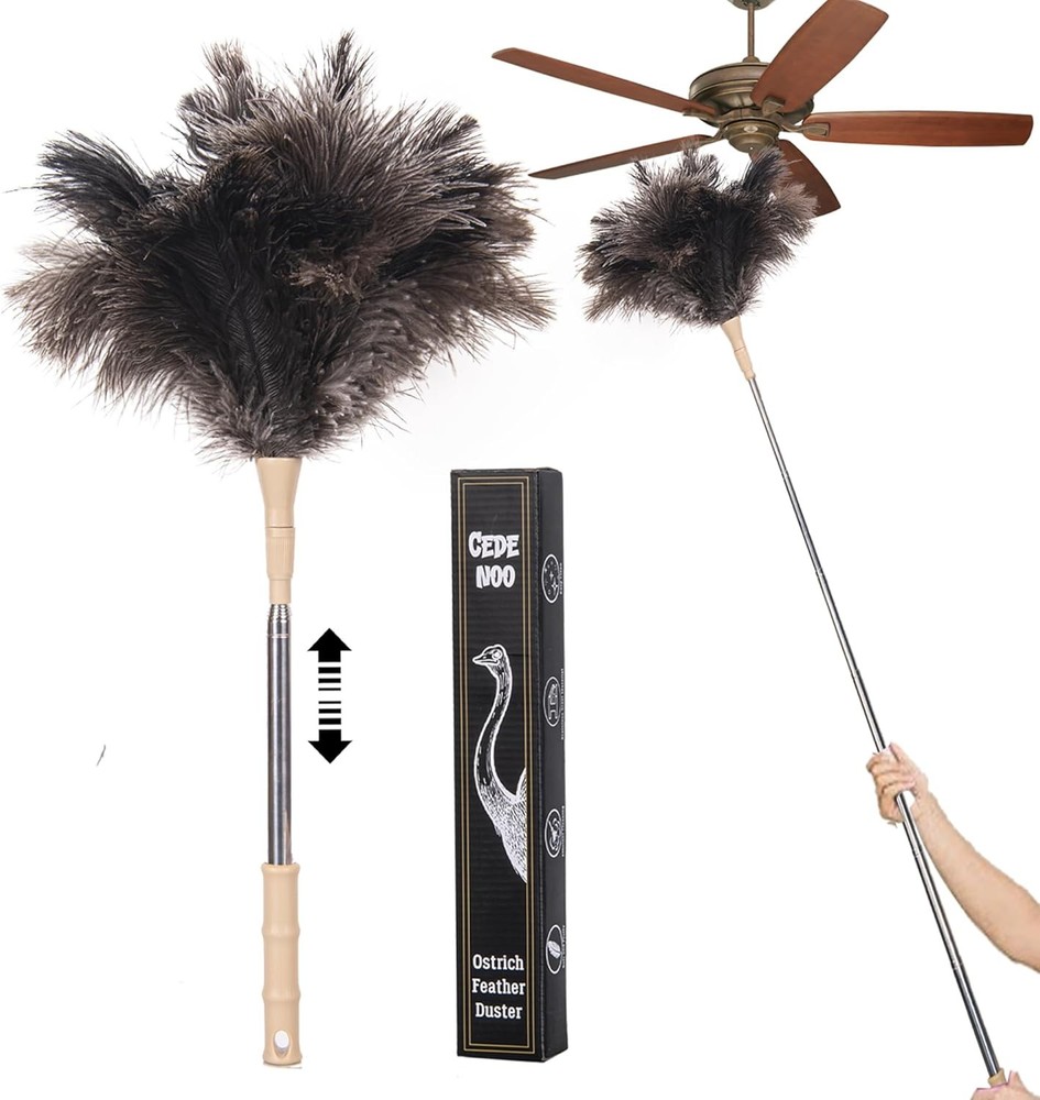Extendable Ostrich Feather Duster 47" Long Handle Soft Reusable Cleaning Tool.