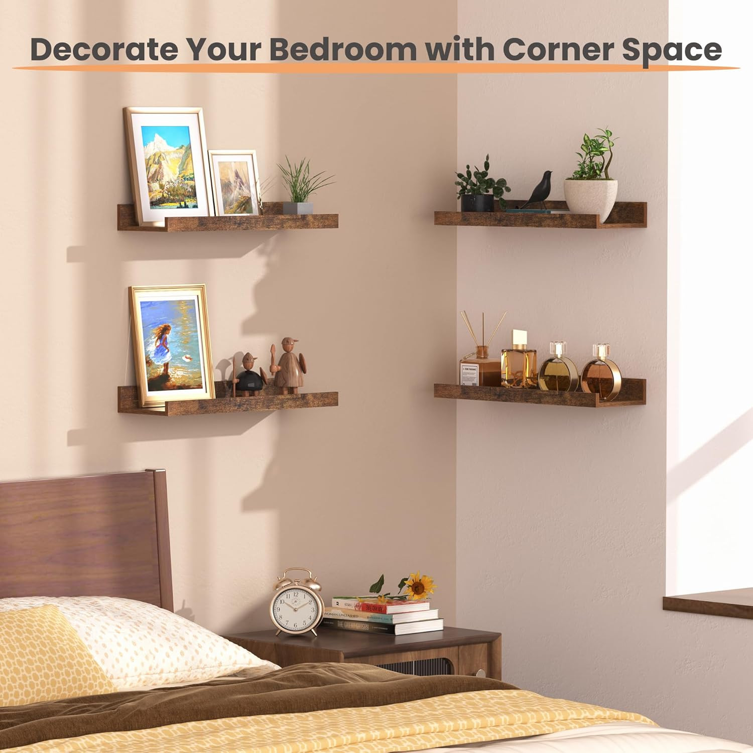 Floating Shelves for Wall, Wall Shelves for Decor Storage Set of 6, Wall Mounted