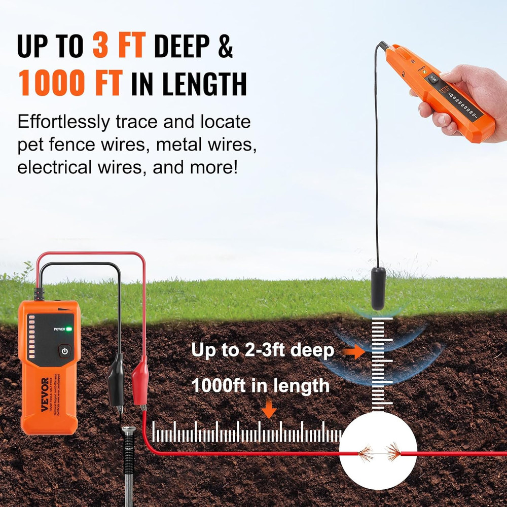 Underground Cable Locator, 3 FT Max. Detection Depth, Wire Tracer Break Detector