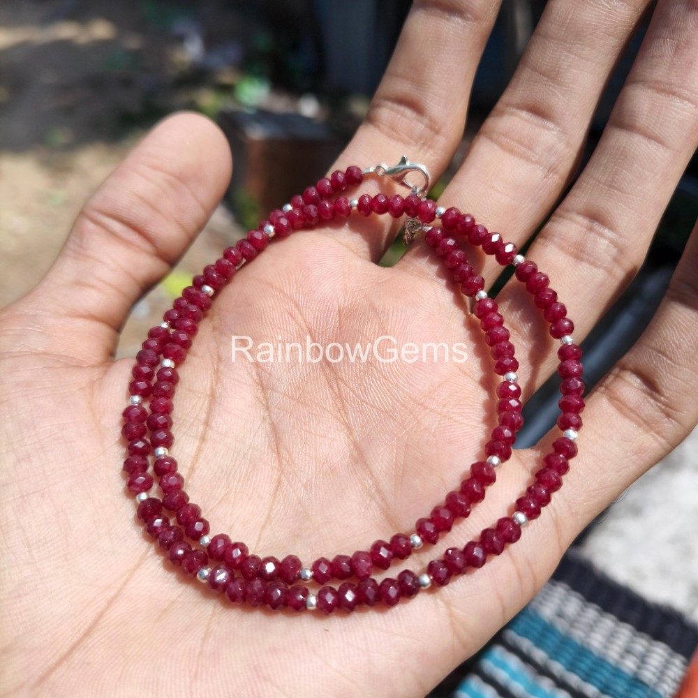 AAA++ Red Ruby Faceted Rondelle Beads . Ruby Beaded Necklace . Faceted Ruby Bead