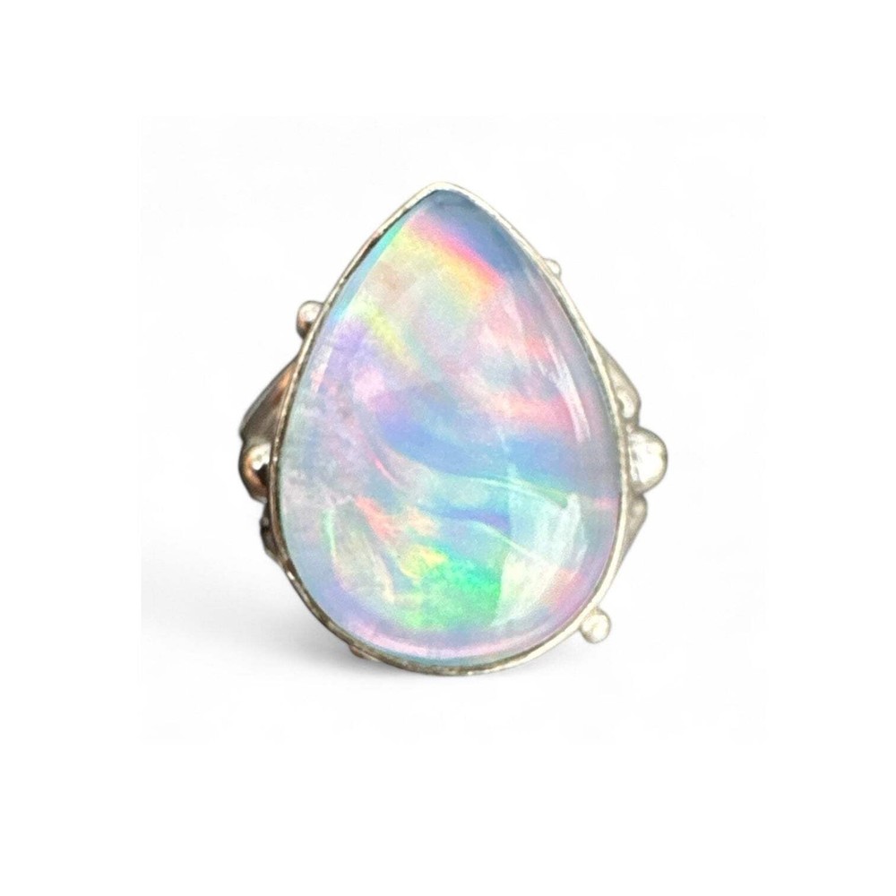 Aurora Opal Solid 925 Sterling Silver Ring 4.5