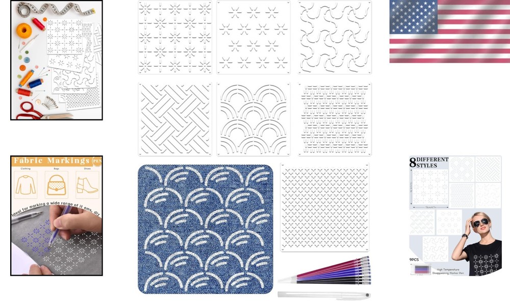 Classic Japanese Sashiko Templates - 8 Flexible Stencils for Creative Projects