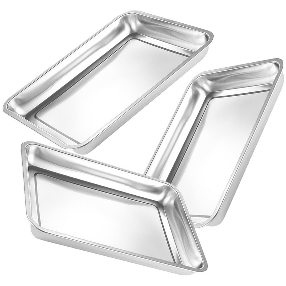 3pcs Oven Pan Stainless Steel Rectangular Heavy Duty Deep Edged Tray