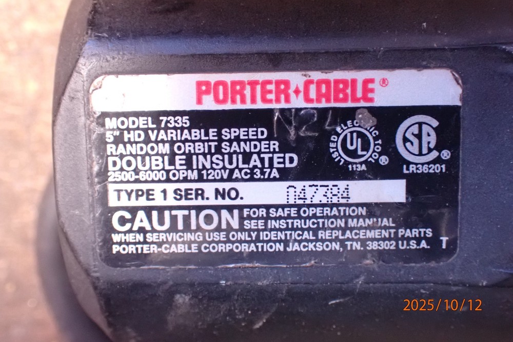 LOT EM; USA PORTER CABLE 7335 RANDOM ORBITAL SANDER MISSING PAD