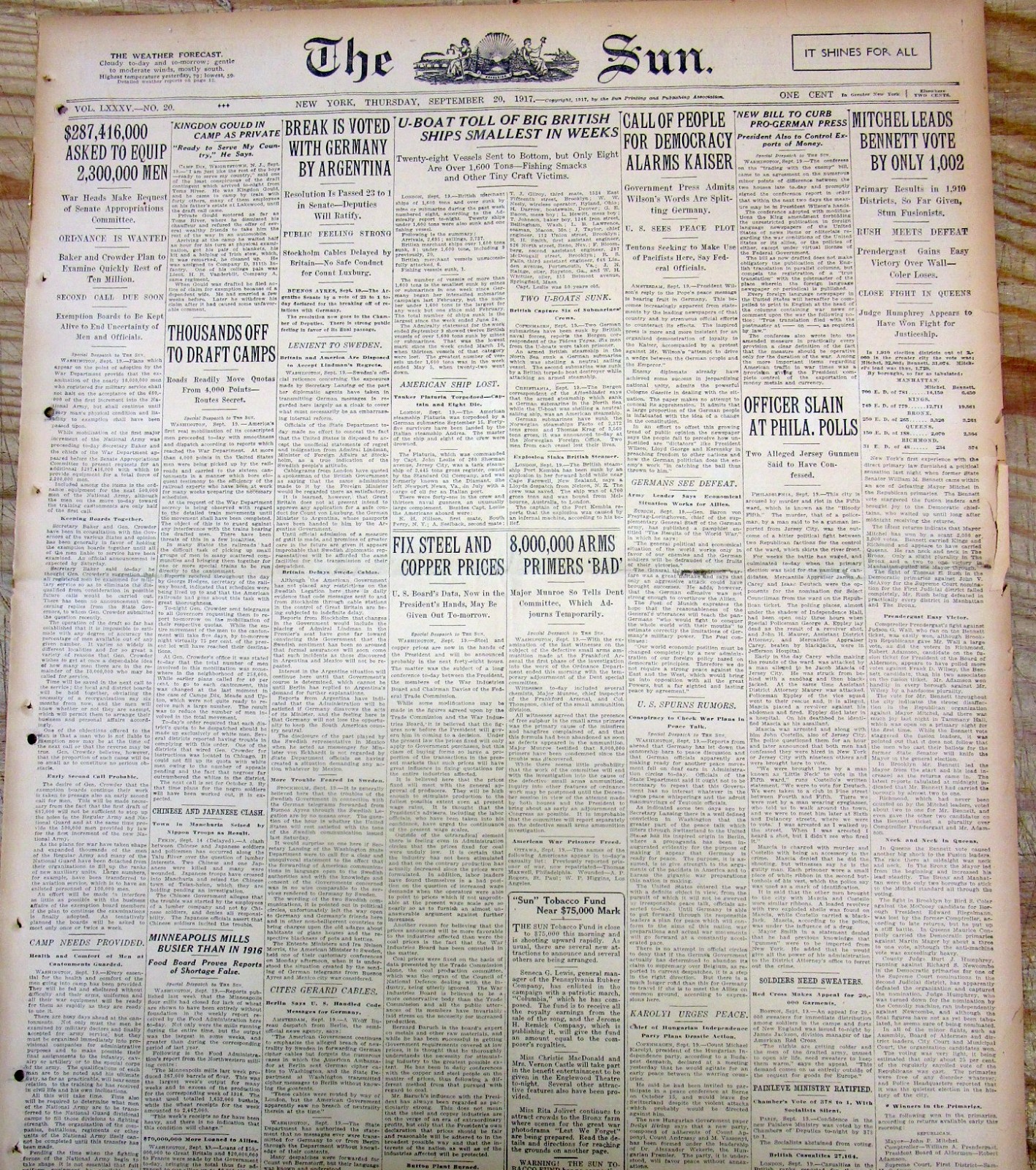 Lot of 10 original WW I newspapers 1914-1918 w NEWS COVERAGE of WORLD WAR ONE