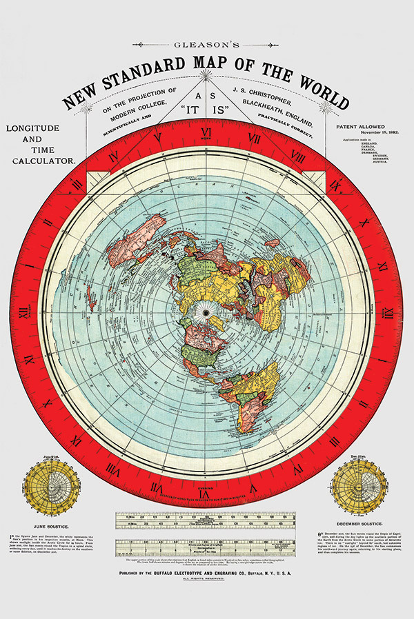 Flat Earth Map - Gleason's New Standard Map Of The World - Large 24" x 36" 1892
