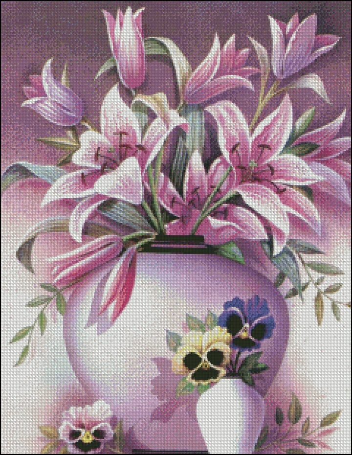 Chart Needlework DIY - Counted Cross Stitch Patterns - Lily Vase