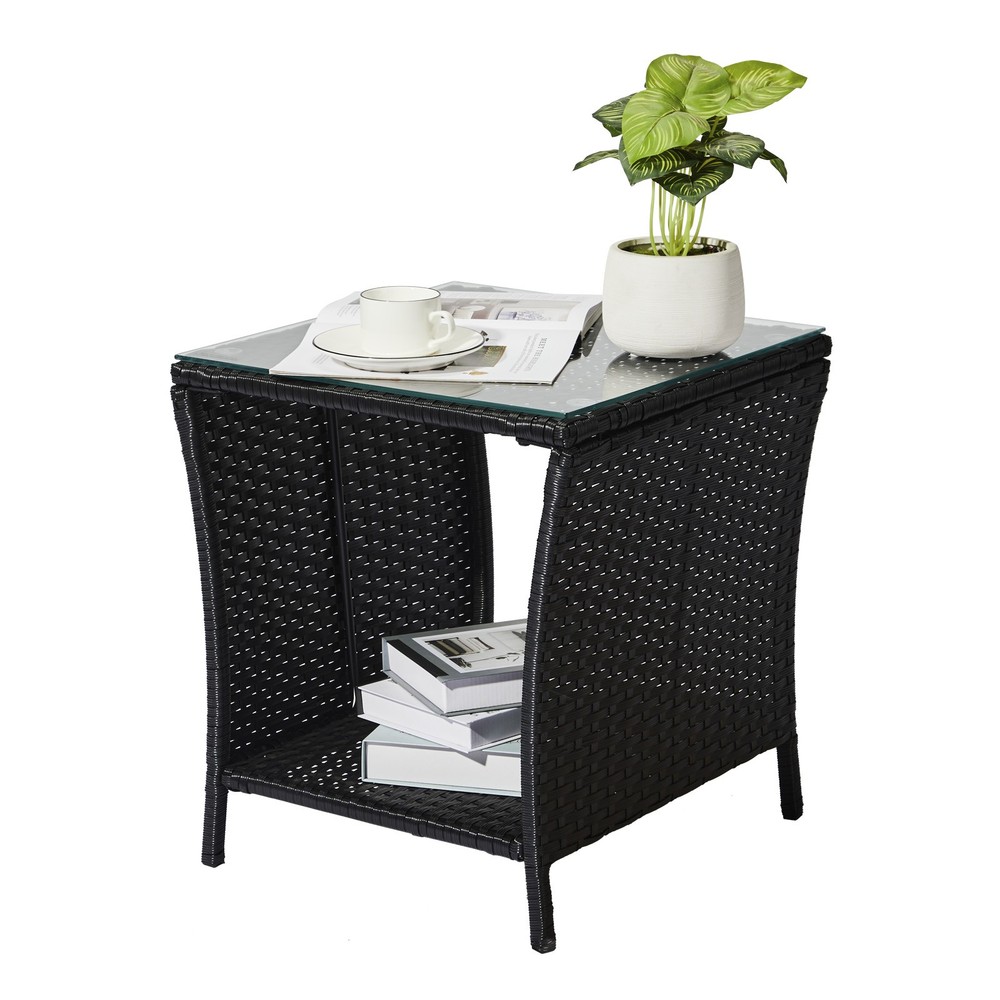 Outdoor Patio Wicker Side Table, Square End Table Bistro Coffee Table