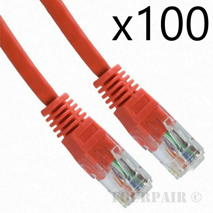 100 Pack Lot - 2ft CAT5e Ethernet Network LAN Router Patch Cable Cord Wire Red