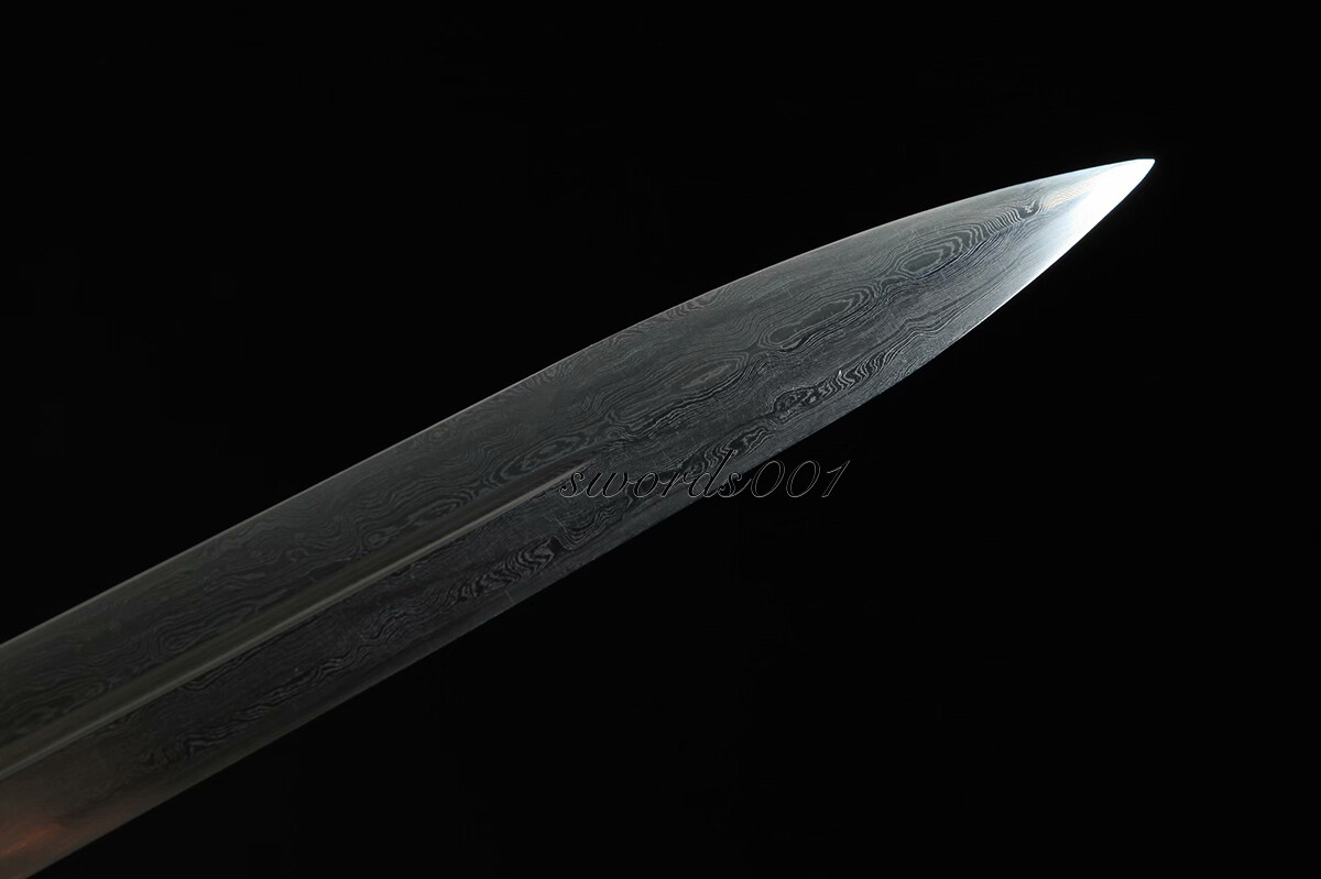 Handmade Brass Handle Short Divine Sword Damascus Steel Blade Leather Sheath