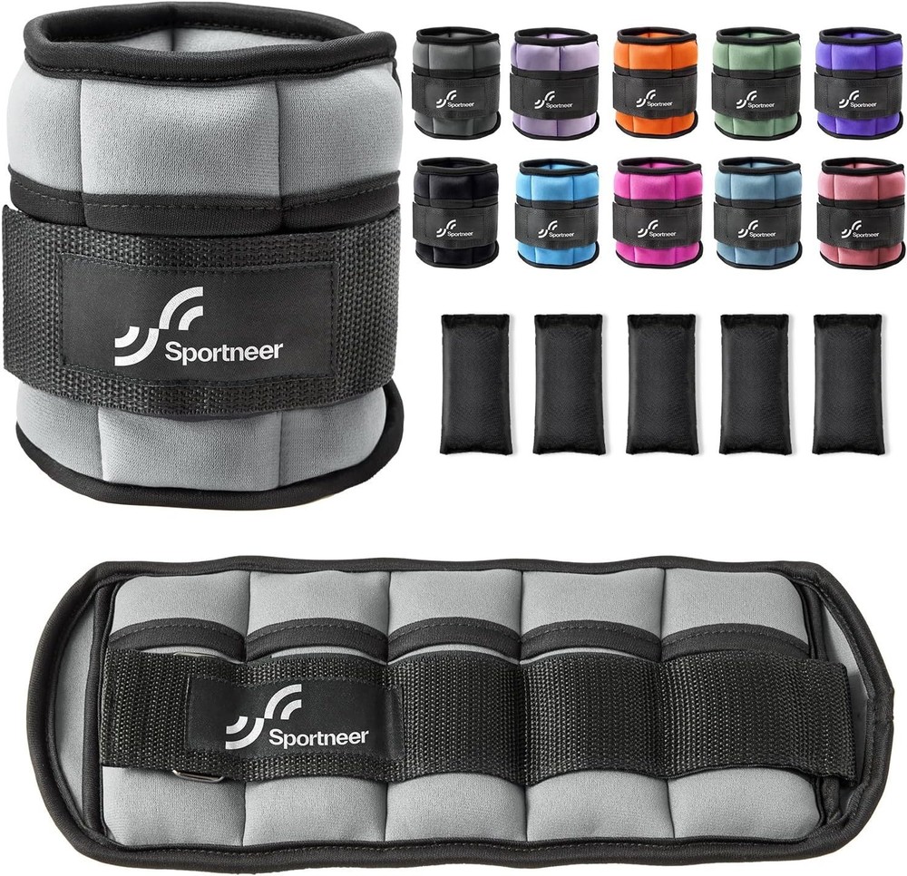 Light Gray Adjustable Ankle Weights Set - 2-10 lbs for Versatile Training
