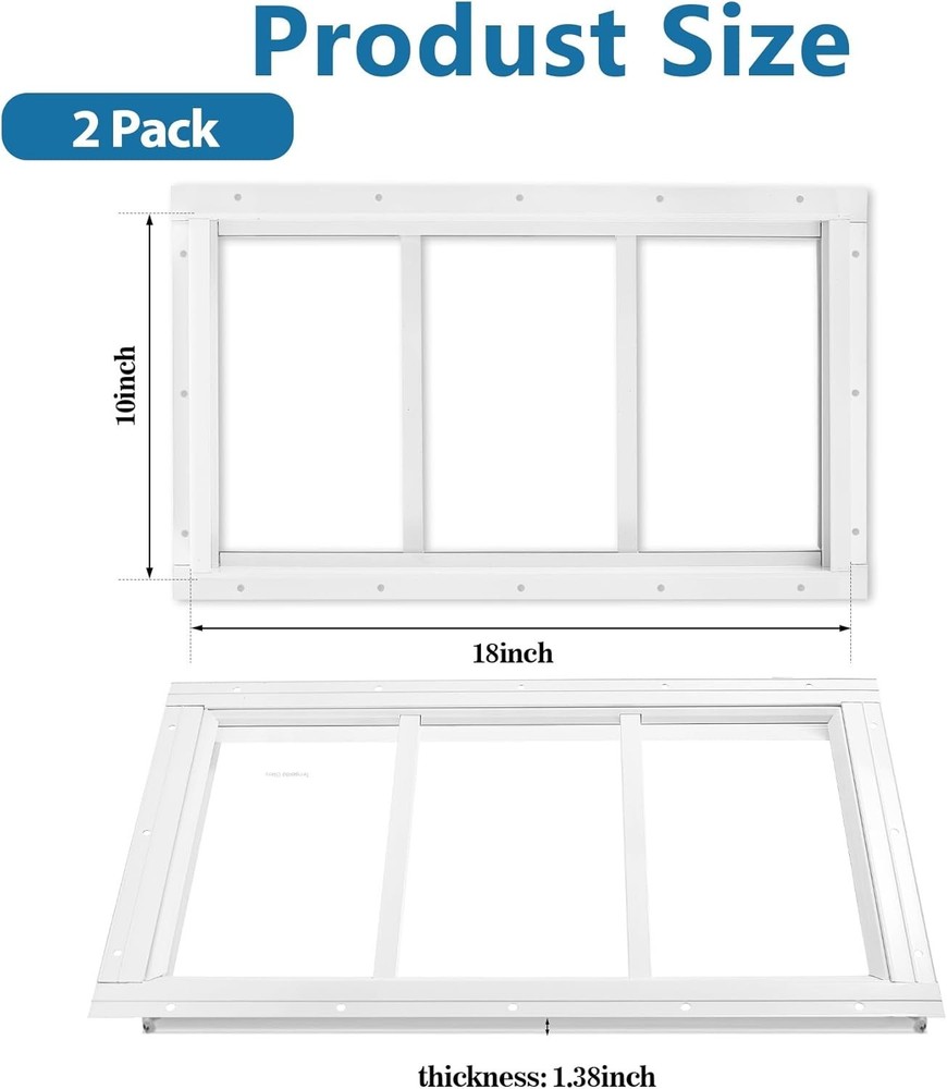 Durable 2 Pack Transom Windows - White Flush Mount, Perfect for Sheds & Coops