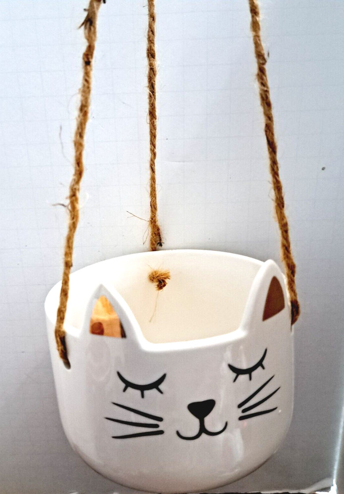Hanging Cat Planter Ceramic 4 3/4'' Diameter
