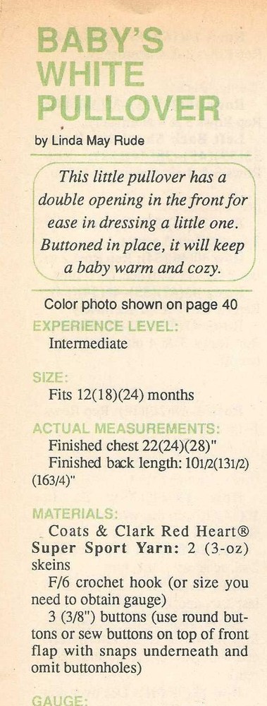 Baby Pullover; (#277-40A) vintage crochet pattern