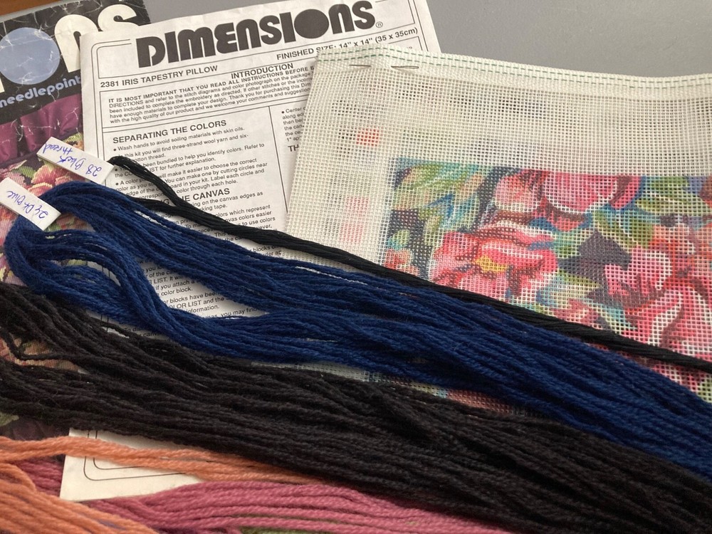 Dimensions Iris Tapestry Pillow needlepoint Kit 2381, NEW-open pkg