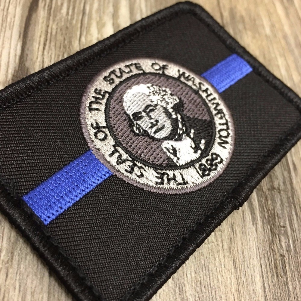 Subdued Thin Blue Line Washington State Flag Patch, Law Enforcement