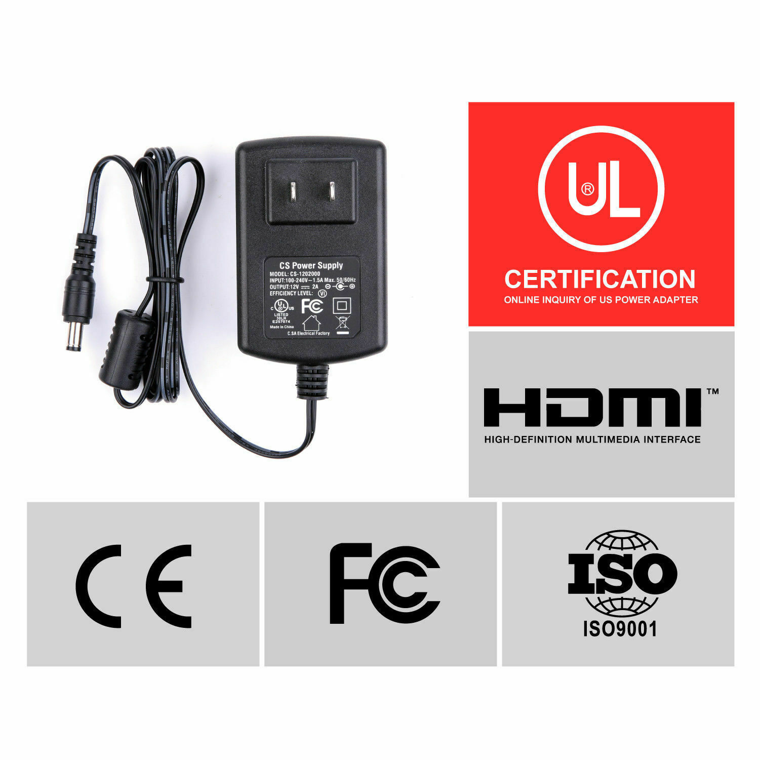 ANNKE 12V 2A Power Supply AC DC Adapter Cable for Home Security CCTV DVR System