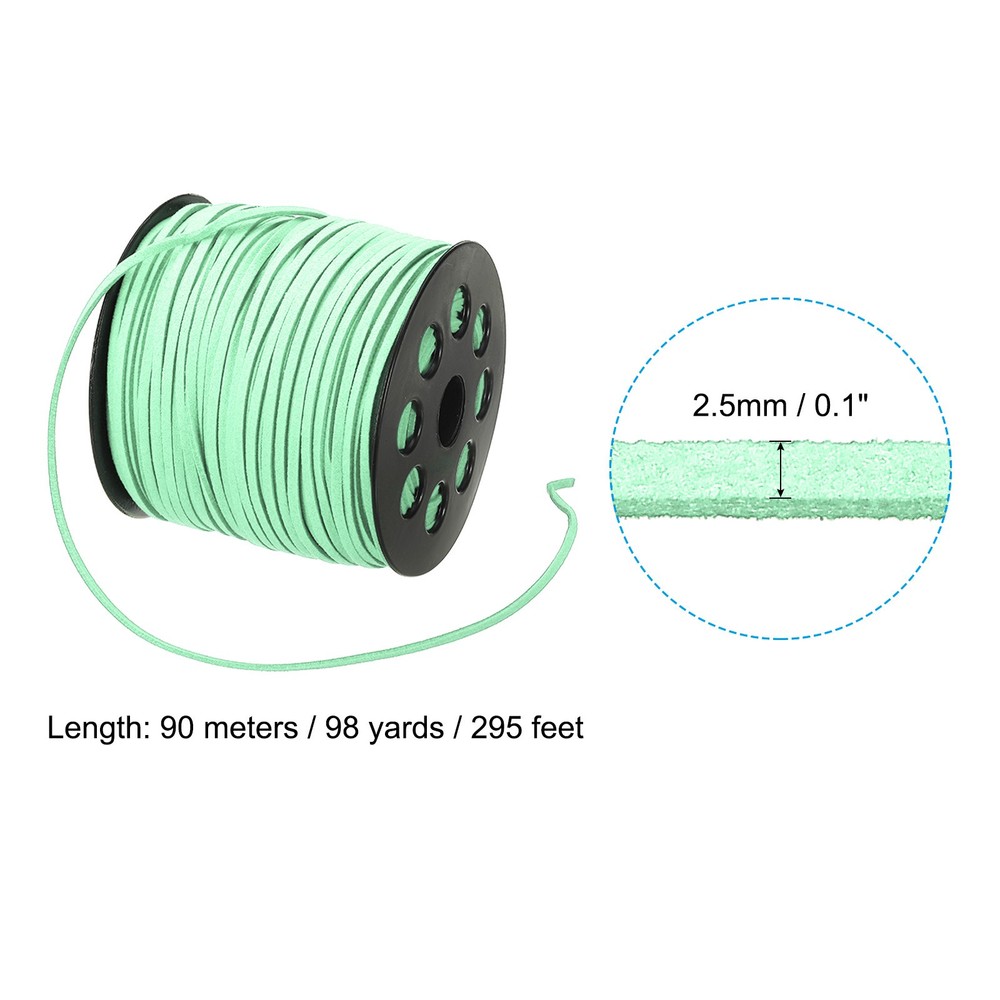 Suede Lanyard String with Roll Spool 98 Yard, Flat Microfiber Cord, Light Green