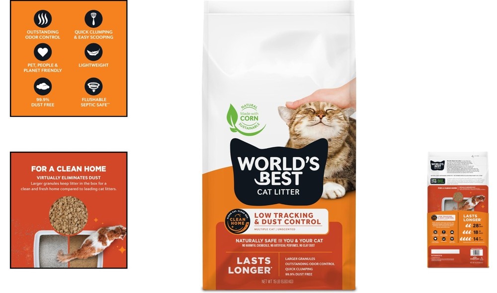 15lbs Low Tracking Unscented Cat Litter - Eco-Friendly, Quick Clumping Formula