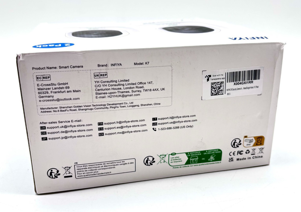 NEW Infiya Indoor Security Camera Model K7 - White (2 Pack)