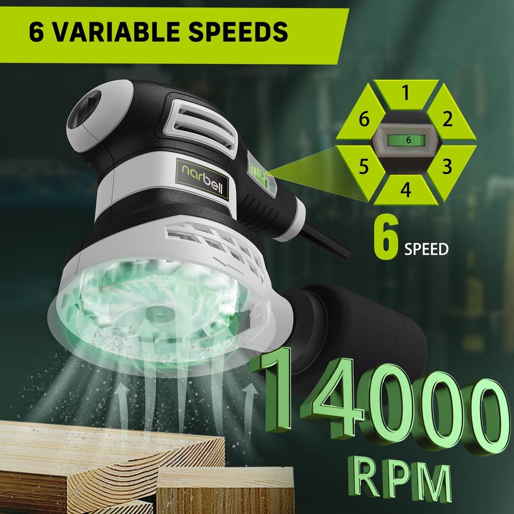 Orbital Sander 3.0AMP(360W),14000RPM Random Orbit Sander Tool with 6 Variable...