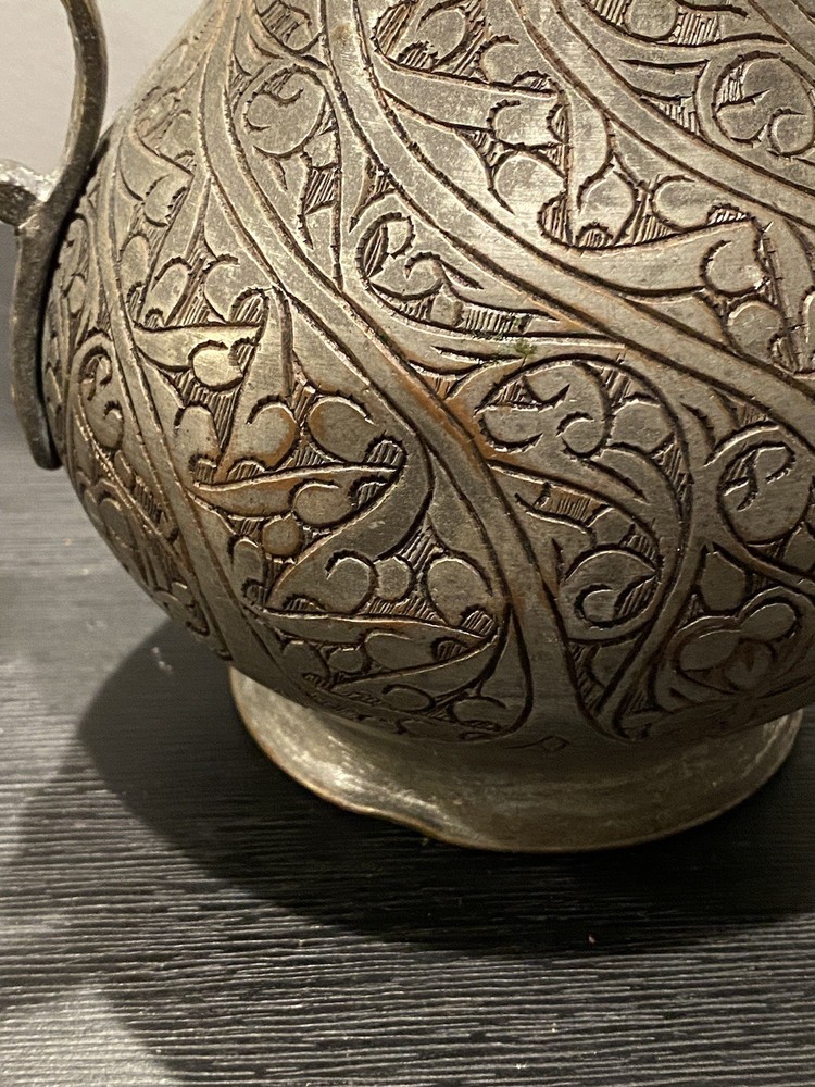 Antique Hand Crafted Etched Copper Tone Middle Eastern Pitcher