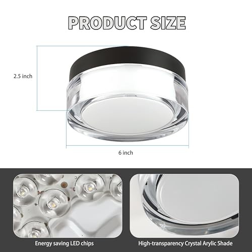 Flush Mount Ceiling Light Fixture Crystal Sytle, 3CCT LED Ceiling 6 inch