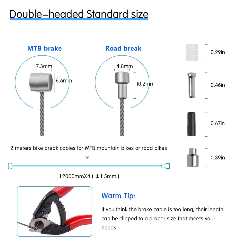 4PCS Universal Bike Brake Cable,Replaceable Brake Inner Wire Cable, Include F...