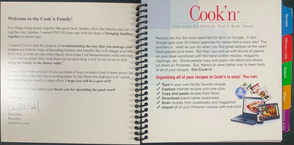 o'o'o . COOK'n App for PC or MAC . Recipe Organizer Program