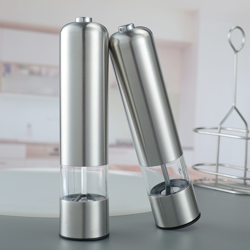 Adjustable Electric Salt Pepper Grinder Mill Shakers Set Stainless Steel (2PACK)