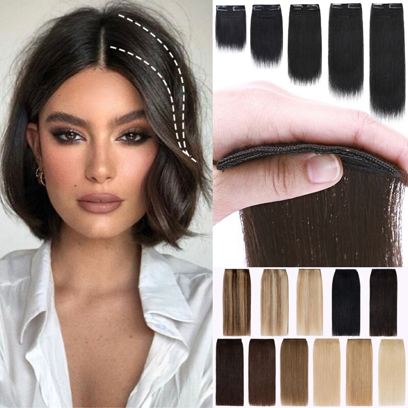 100% Human Hair Clip In Real Remy Extensions Side Topper Short Pad Mini Piece US