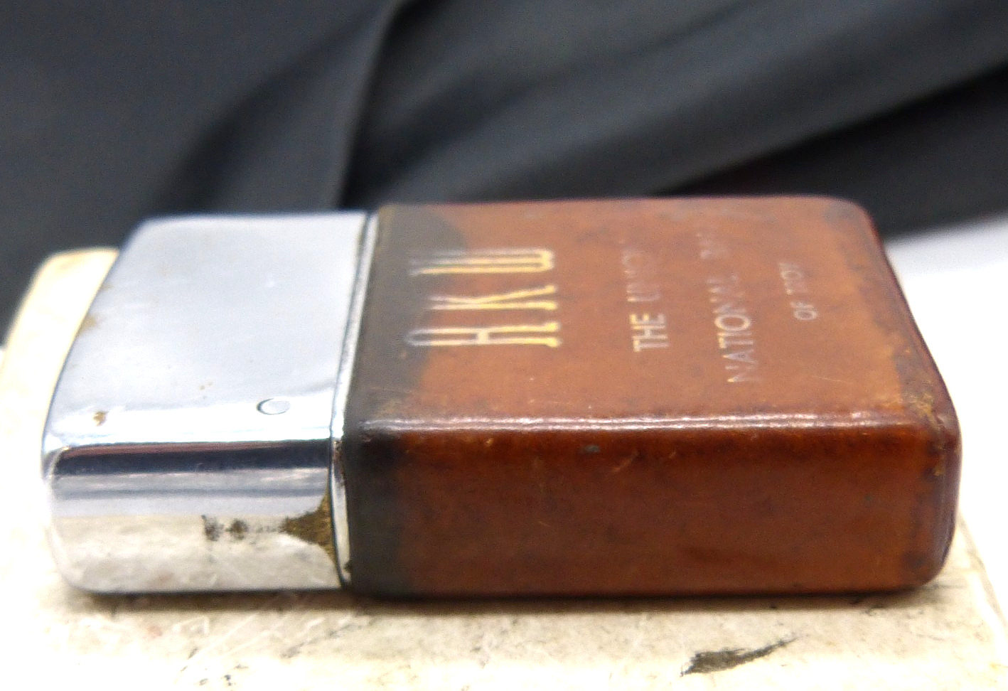 Vintage Wind Master Advertising Lighter Union National Bank Troy NY - Leather