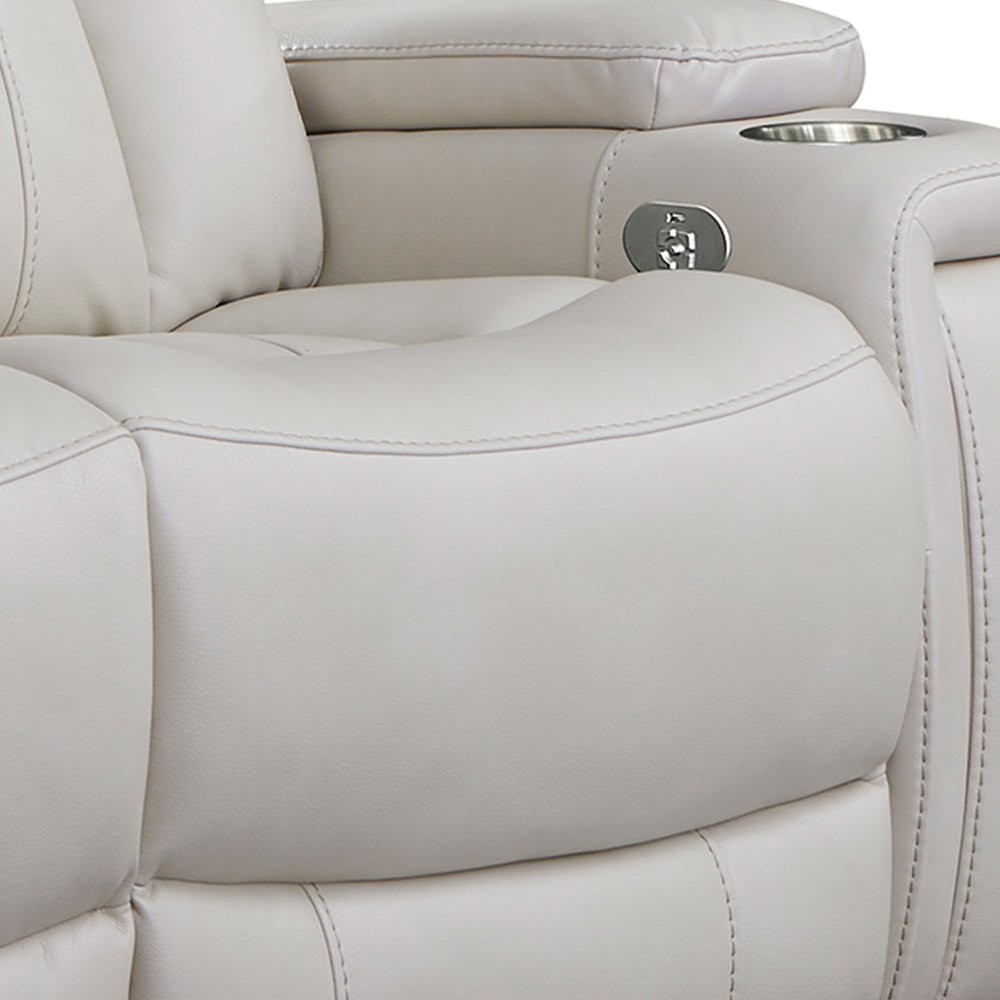 Royce - Fantom Ivory Power Reclining Sofa with Drop Down Console