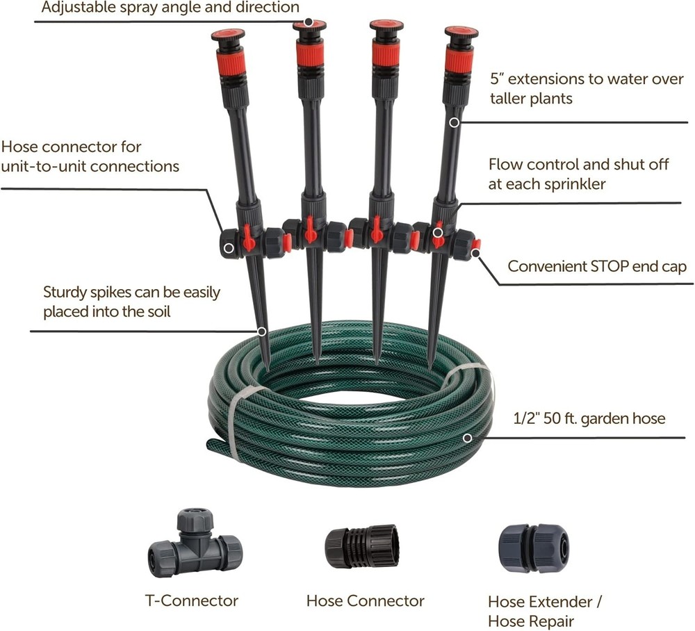 Multi-Adjustable Flex Design Above Ground Irrigation Garden Sprinkler System