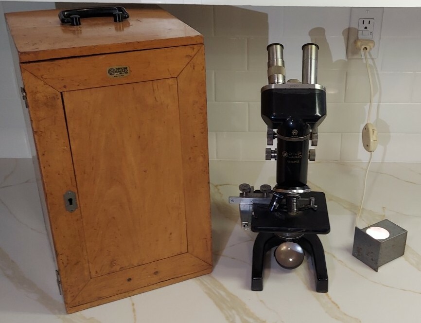 Vintage Officine Galileo Microscope w/ Original Case, Objectives & Light Source
