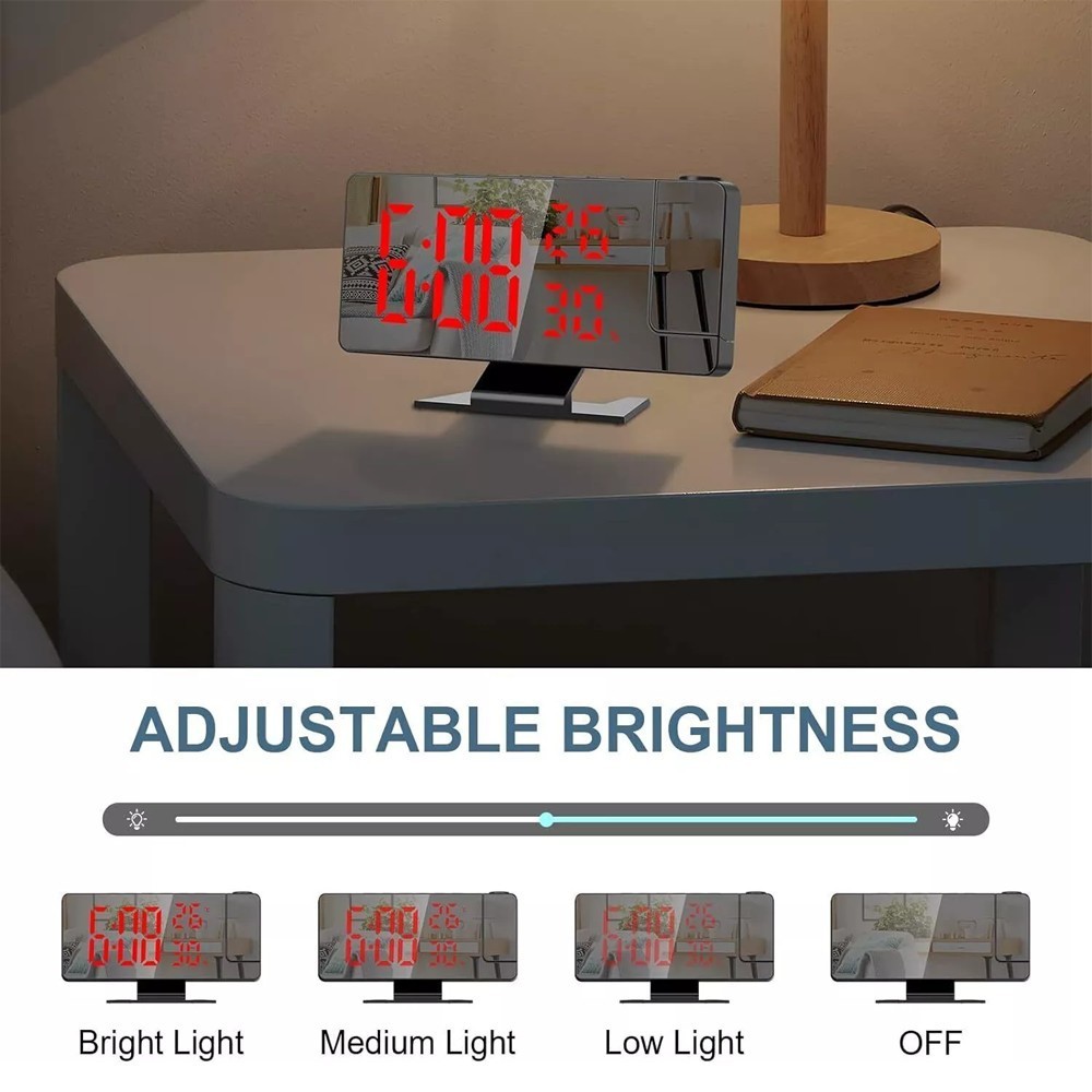2X LED Digital Projection Alarm Clock with 180° Projector Multifunctional Clock