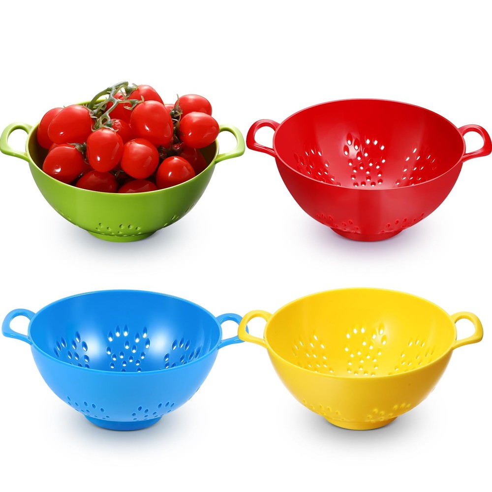 4 Pack Mini Colander for Kitchen Plastic Berry Strainer with Double Handles 7...