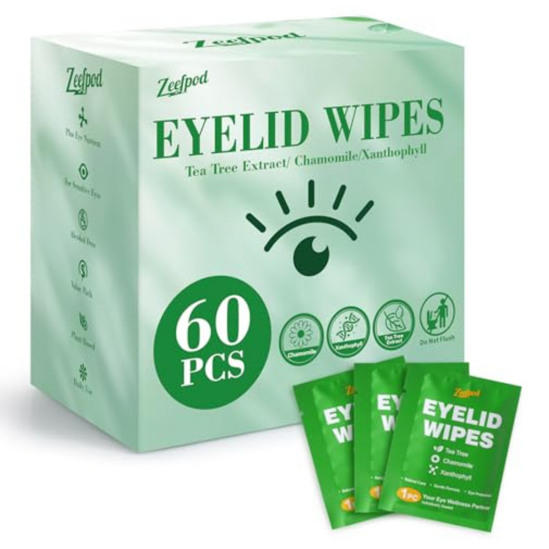 60PCS Tea Tree Oil Eyelid Wipes – Individually Wrapped Eye Lid Cleaning Wipes US