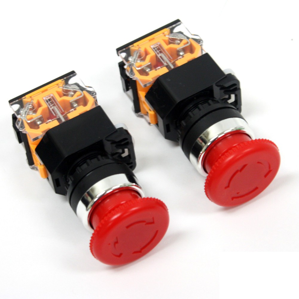 2pc Emergency Stop Push Button Mushroom Latching Switch 1NO+1NC 440V 10A